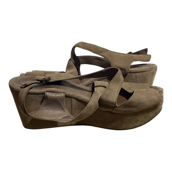 Chocolat Blu Taupe Suede Platform Wedge Sandals Women's Size 7 Slingback Clog - Picture 7 of 8